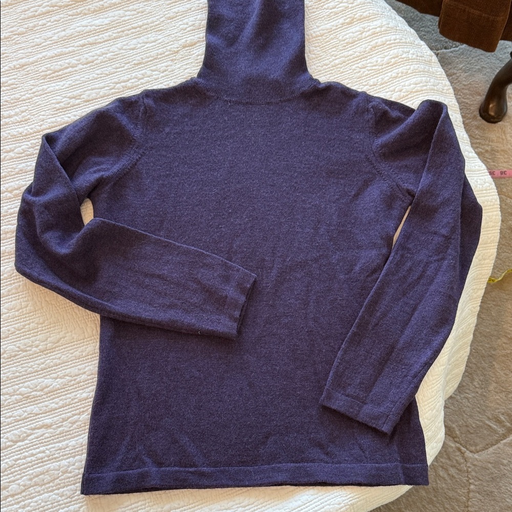 Elegant Navy Turtleneck Sweater, extra fine Marino wool.